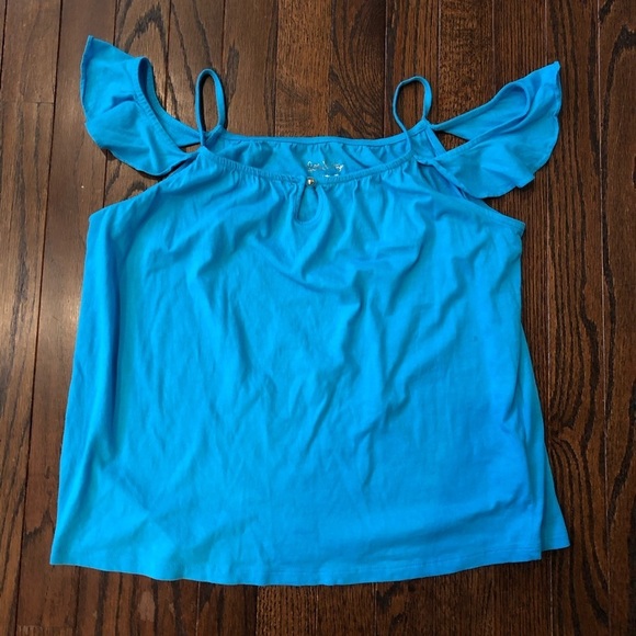 Lilly Pulitzer Girls XL (12-14) Layne Blue Knit Cold Shoulder Top - EUC! - Picture 3 of 11